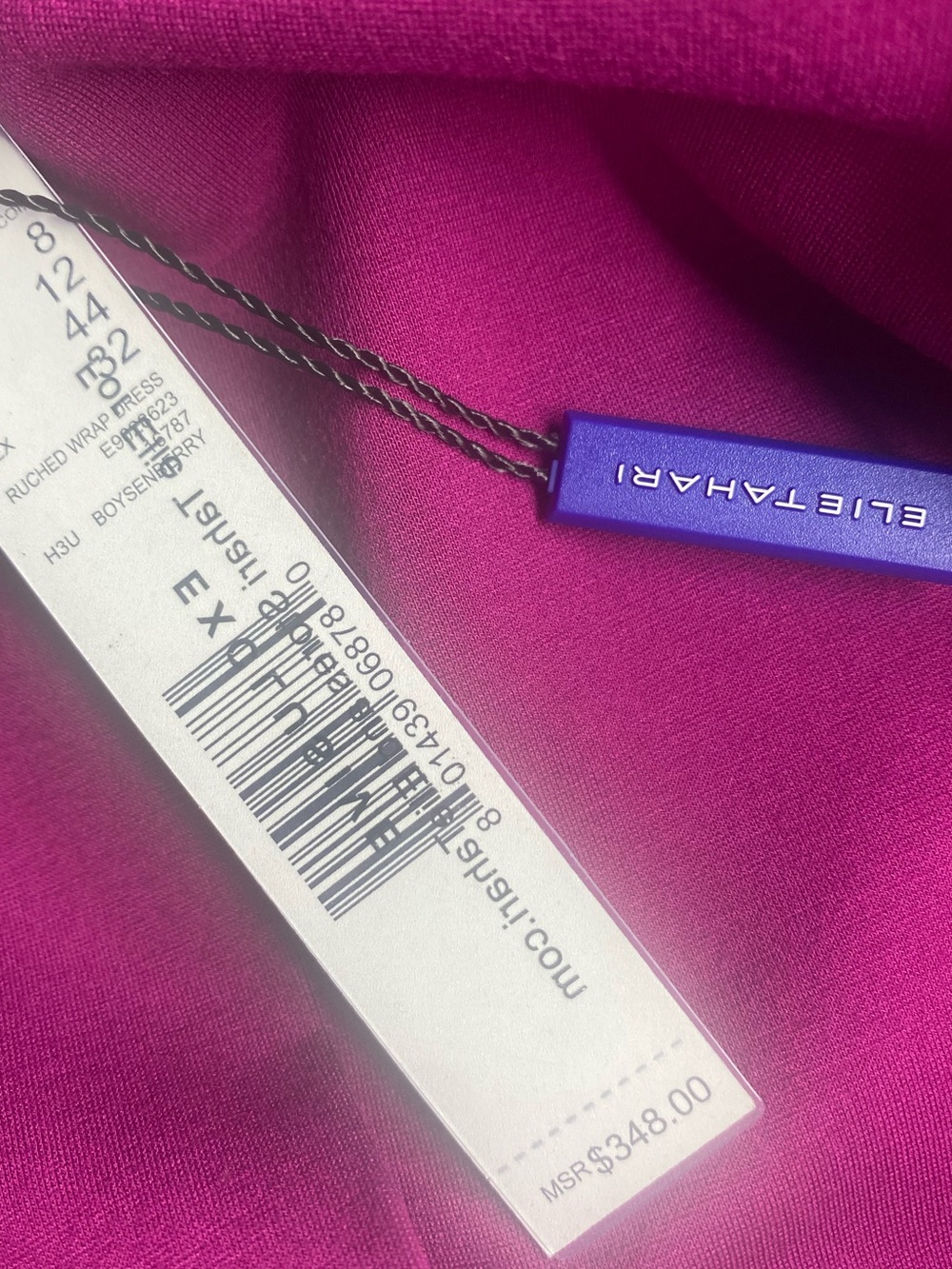 NWT Elie Tahari Ruched Wrap Dress Boysenberry Magenta Size 8 - Picture 9 of 10